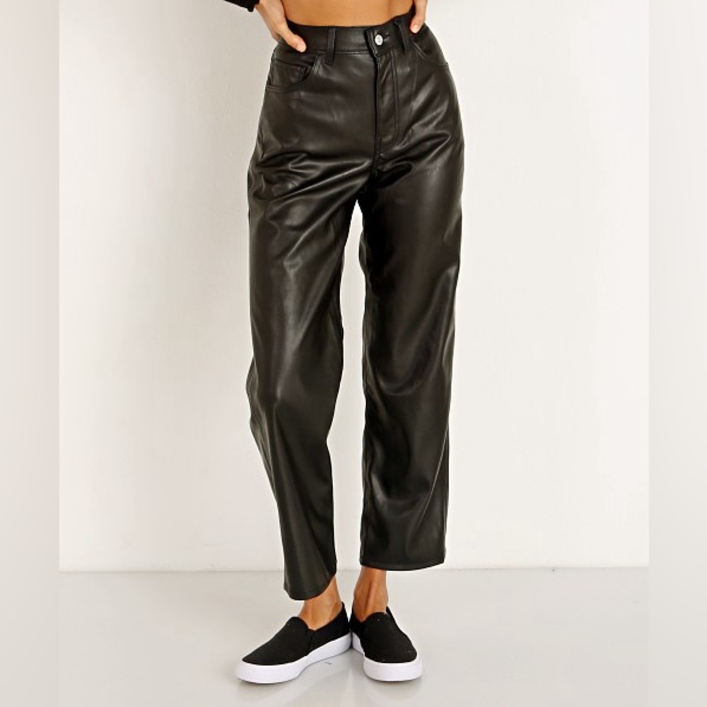 Levi's Black Faux Leather Ribcage Straight Pants